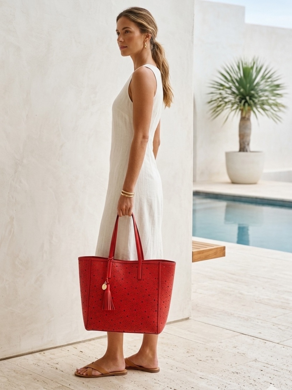 Cole Haan red leather large Natalie tote bag